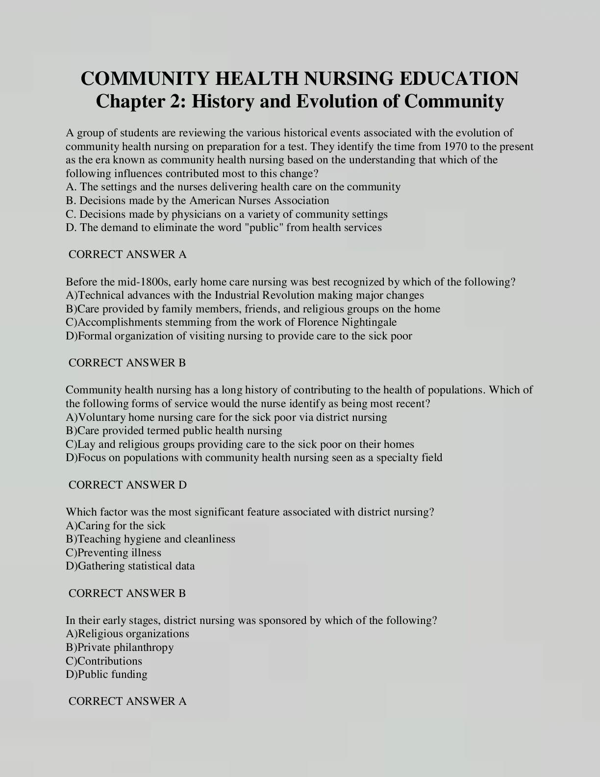 Preview of COMMUNITY HEALTH NURSING EDUCATION Chapter 2: History and Evolution of Community